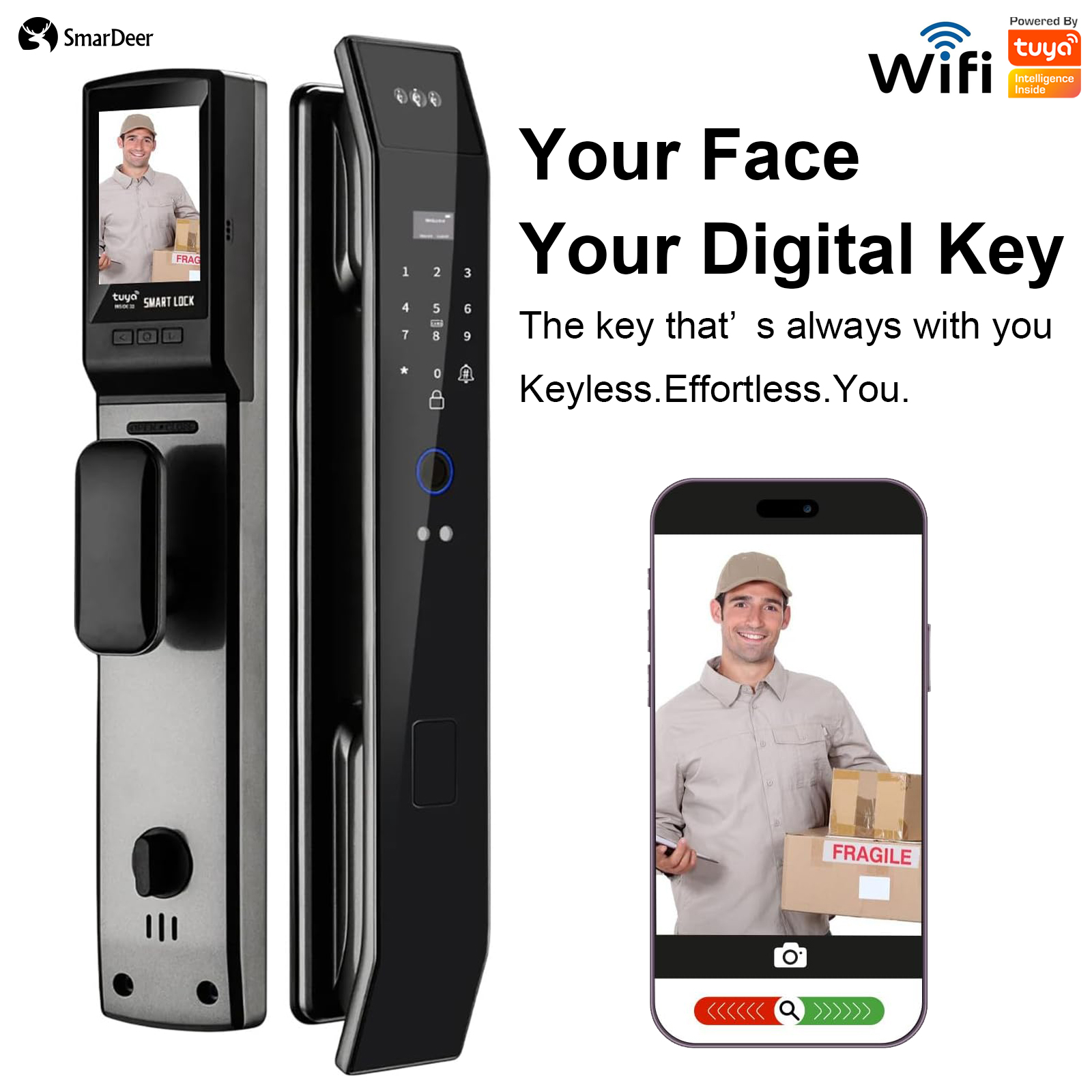 Wifi Doorbell Camera - SmaerDeer Smart lock with Camera 3D